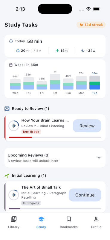 Echo Loop study tasks and progress
