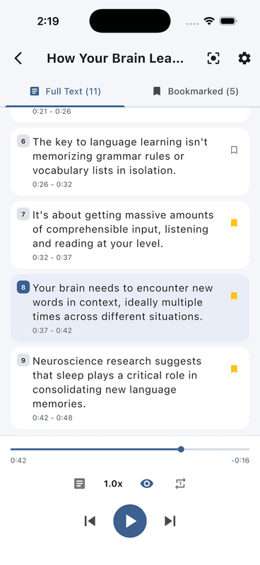 Echo Loop free practice - full text subtitles and bookmark switching